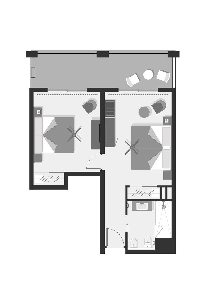 Wohnbeispiel Family Room (2 Bedrooms) with Garden View