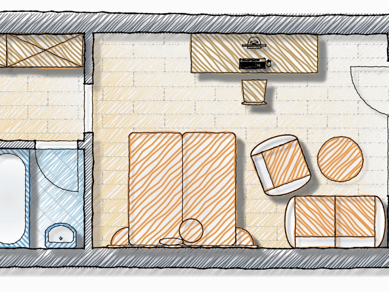Wohnbeispiel Doppelzimmer Gartenzimmer („AI-generated“)