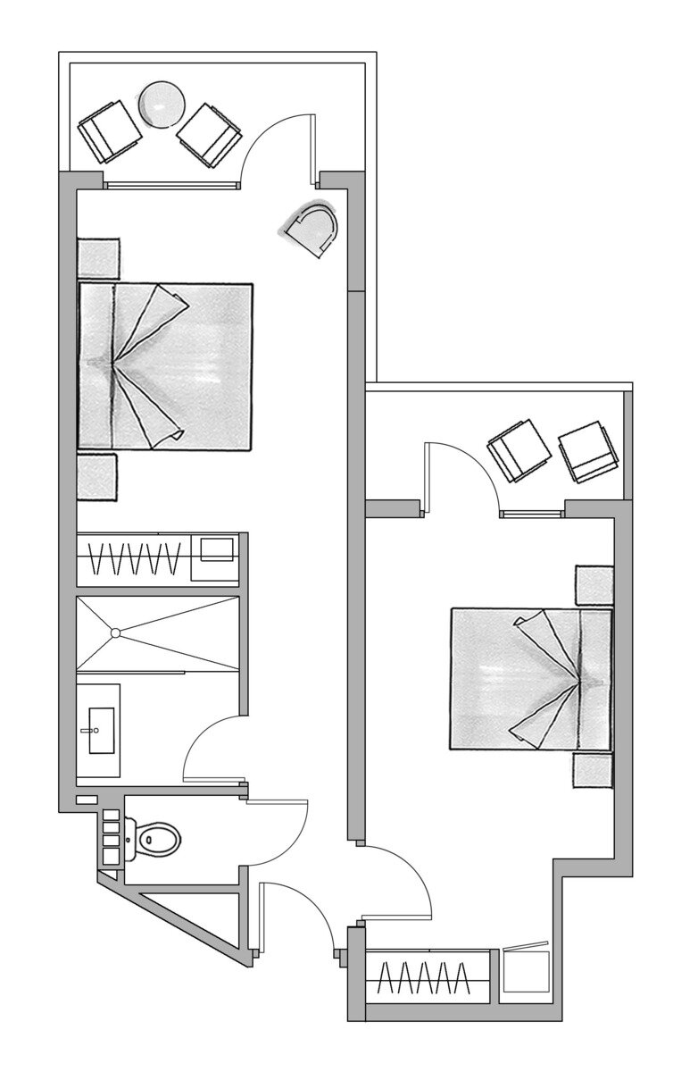 Wohnbeispiel Family Room (2 Bedrooms) with Garden View