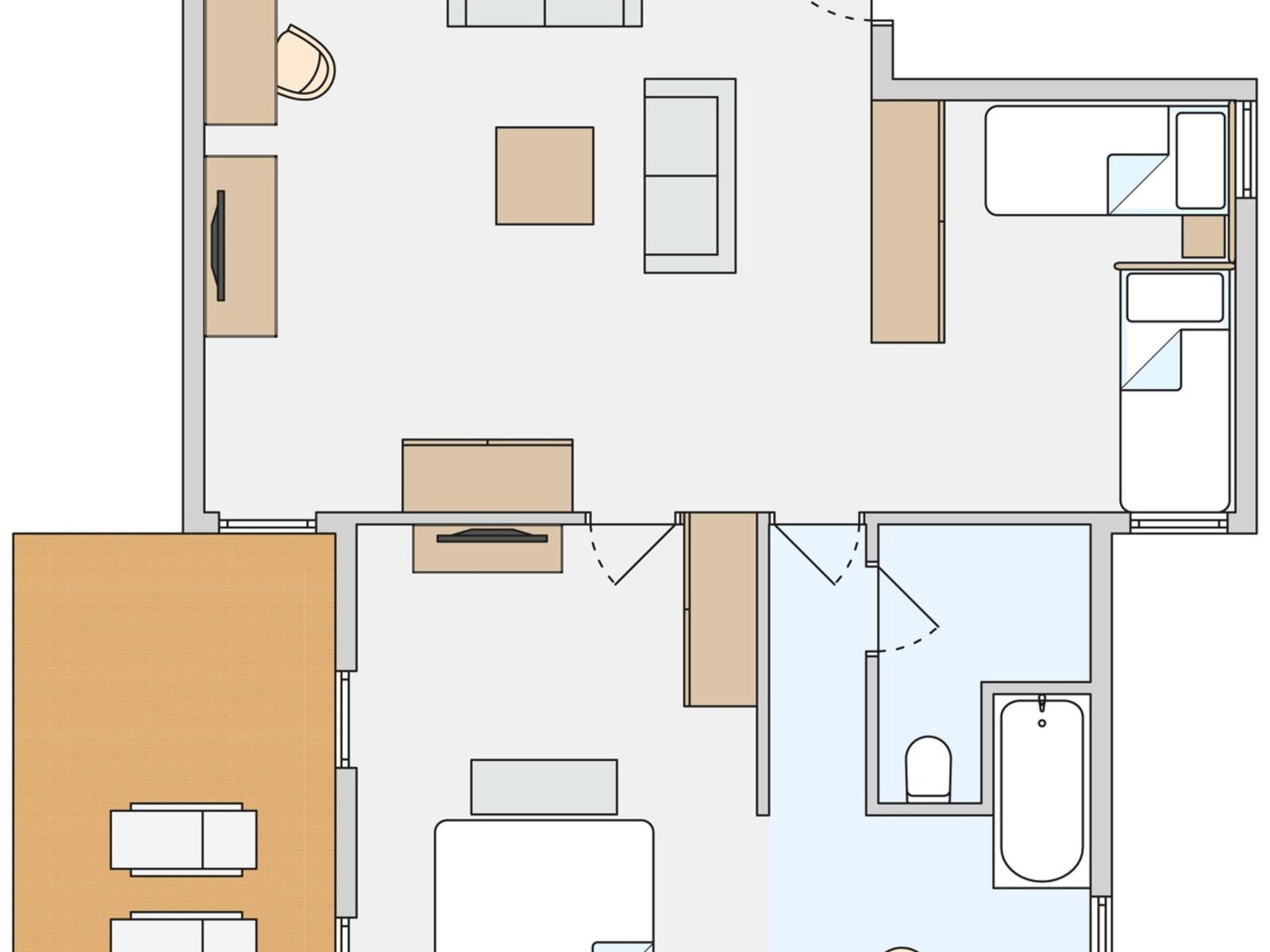 Wohnbeispiel Two Bedroom Suite Sharing Pool („AI-generated“)