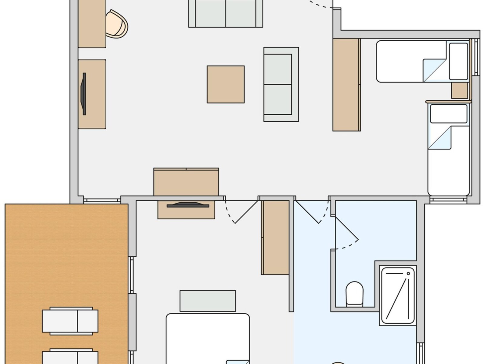 Wohnbeispiel Two Bedroom Suite Sharing Pool („AI-generated“)