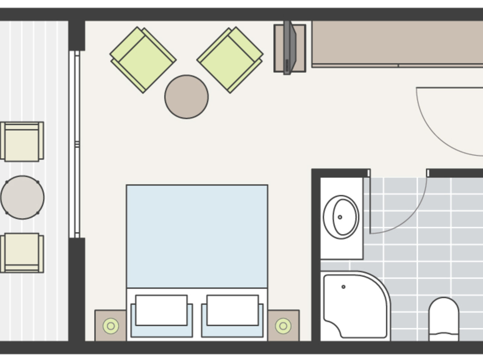 Zimmerskizze Wohnbeispiel Doppelzimmer (DZX1/DSX1)