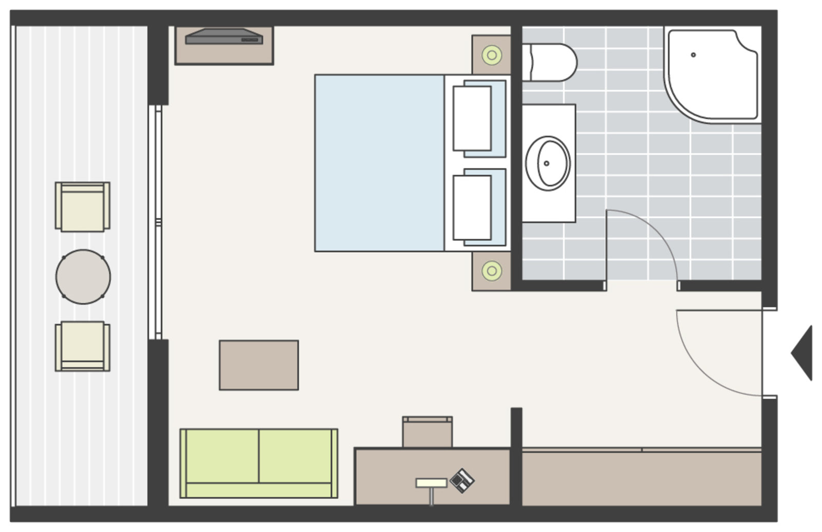 Zimmerskizze Wohnbeispiel Doppelzimmer (DZX2)
