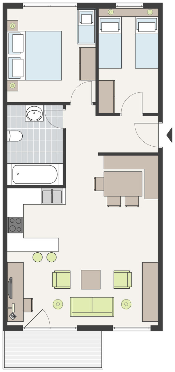Zimmerskizze Wohnbeispiel Appartement (APX1)